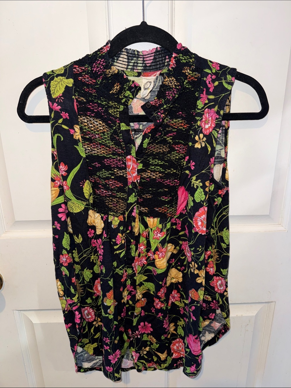 Anthropologie Black Floral Smocked Yoke Camisole